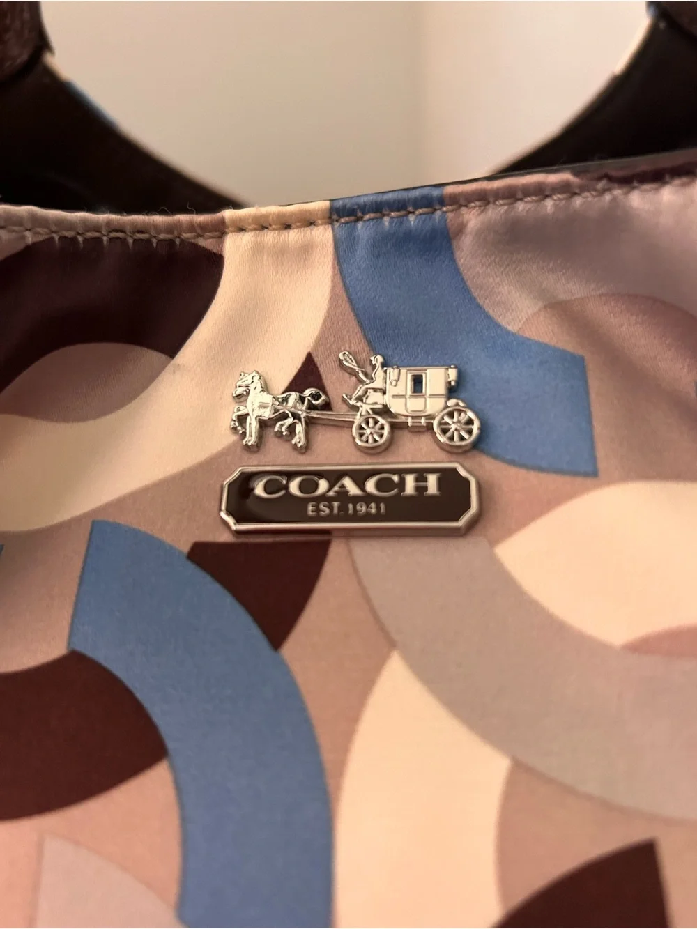 Coach Op Art Print Maggie Hobo Satin Fabric Glam Shoulder Bag Y2K